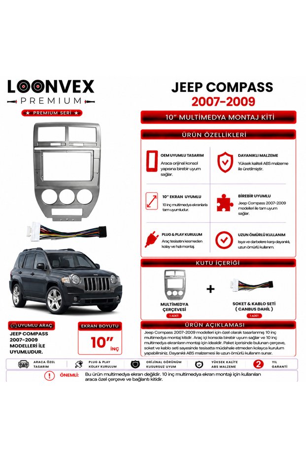 Premium – Jeep Compass 2007-2009 10" Multimedia Frame + Socket Kit