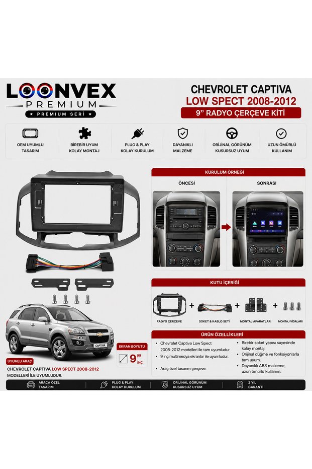Chevrolet Captiva Low Spect 2008-2012 9 Inch Multimedia Frame + Socket Set Oem Compatible