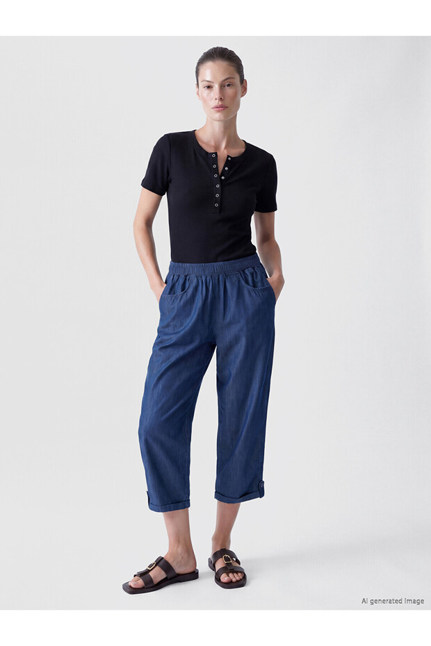 Lcw Grace Black Women's Jean Capri with Elastic Waist