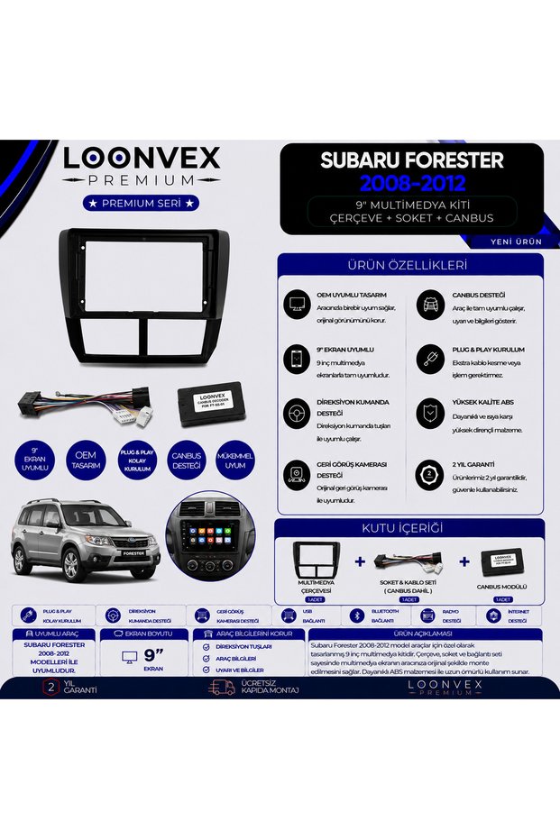 Premium Subaru Forester 2008-2012 9 Inch Multimedia Frame + Socket + Canbus Mounting Kit