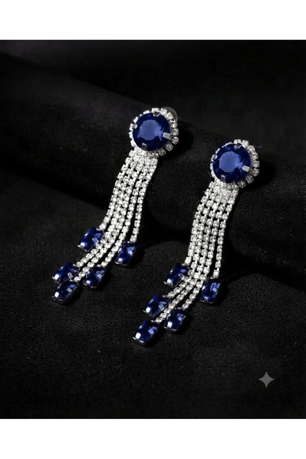 Blue Stone Fringed Earrings