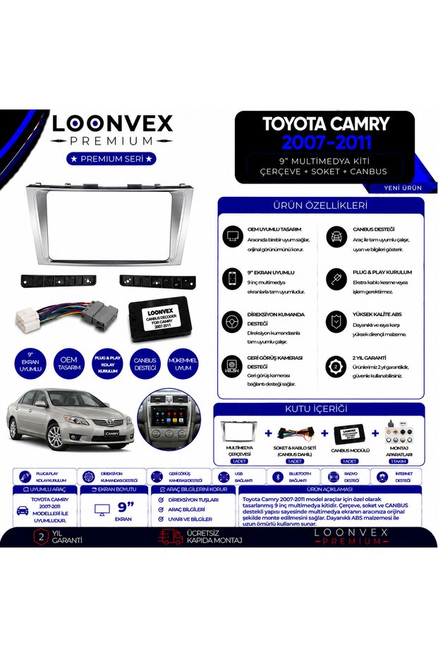 Premium Toyota Camry 2007-2011 9 Inch Multimedia Frame + Socket + Canbus Mounting Kit