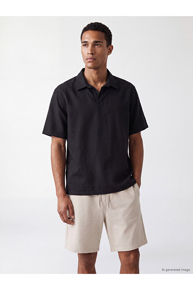 Lcw Vision Black Relax Fit Men's Textured Shirt