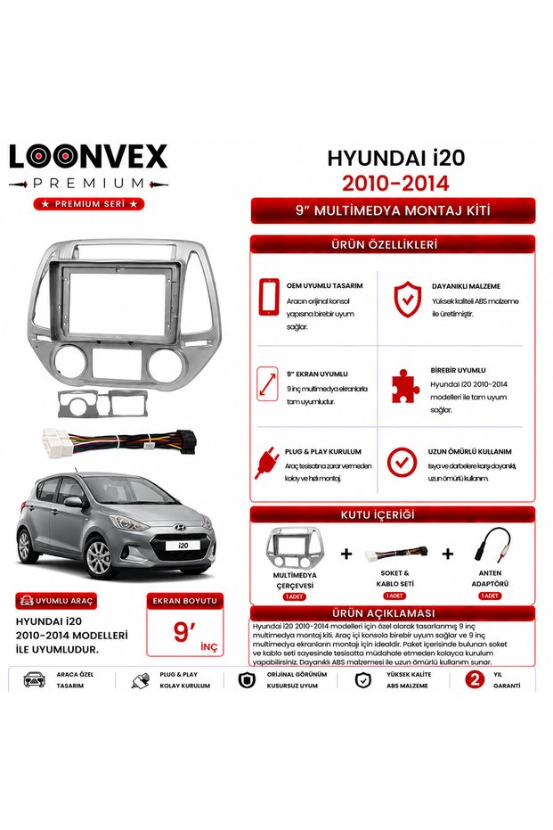 Premium – Hyundai I20 2010-2014 9" Multimedia Frame + Socket Kit