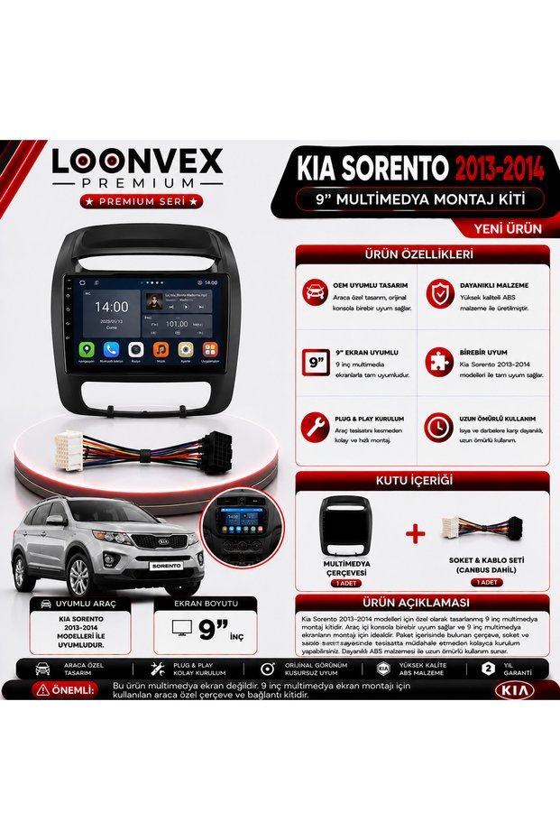 Premium Kia Sorento 2013-2014 9" Multimedia Installation Kit