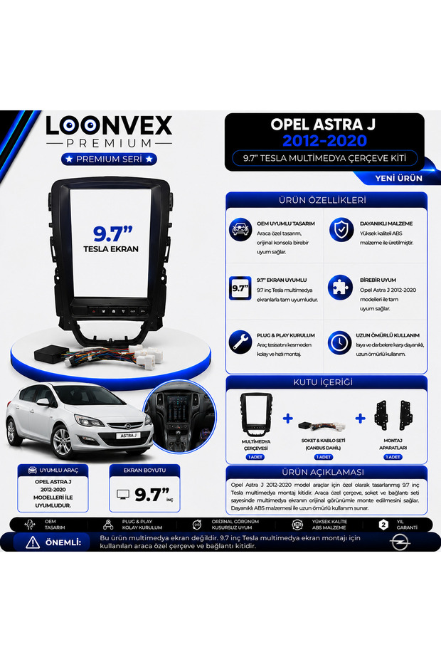 Premium Opel Astra J 2012-2020 9.7 Inch Tesla Multimedia Frame and Socket Mounting Kit
