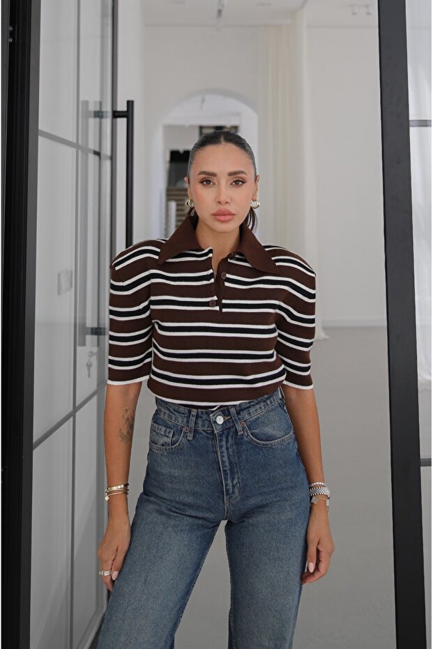 Brown Padded Striped Blouse