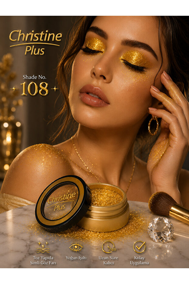 Dense Shimmering Glitter Eyeshadow in Powder Form – Golden Yellow No:108 (Eyeshadow)