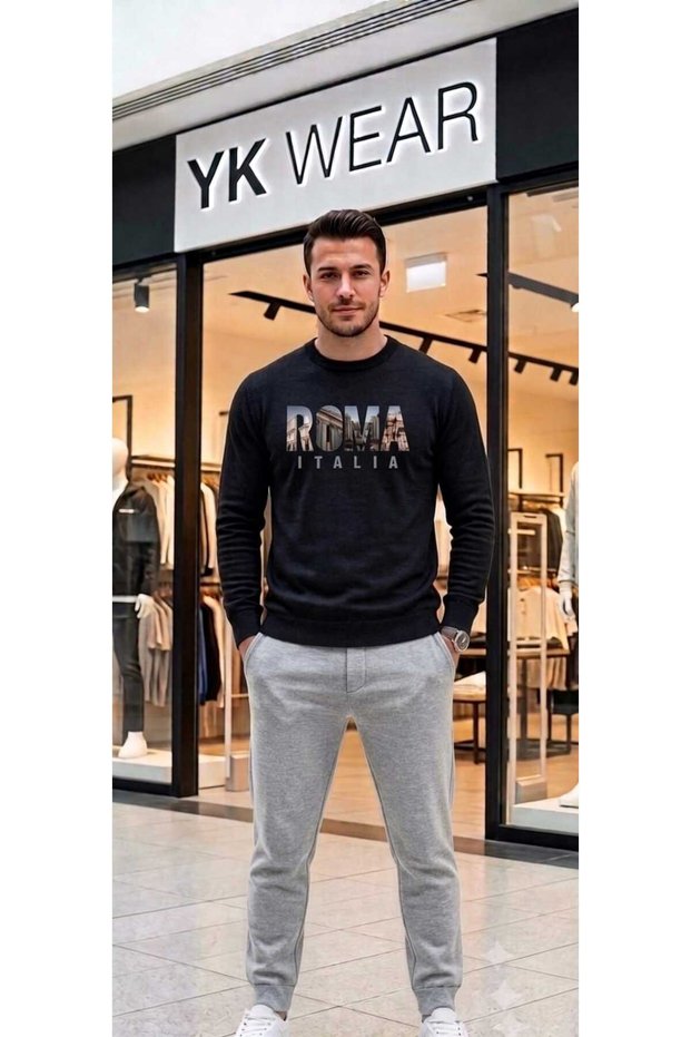 Unisex Rome Italy Printed Crew Neck Cotton Sweatshirt Tracksuit Combination Set