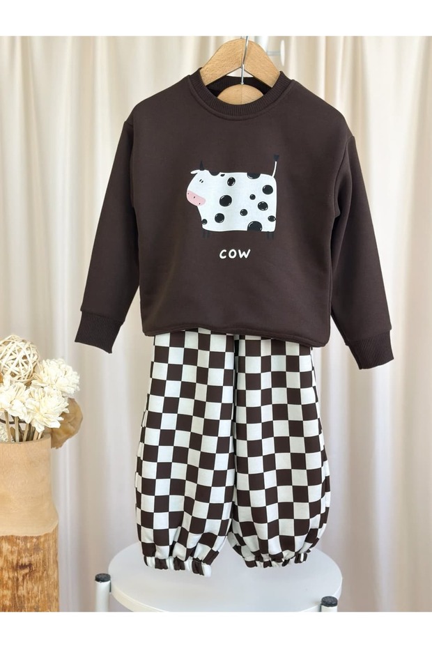 Unisex Checkerboard Patterned Sweatshirt and Pants Set