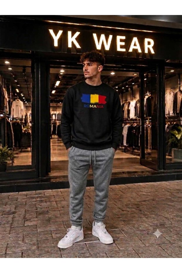 Unisex Romania Printed Oversize Fit Cotton Crew Neck Sweatshirt Set