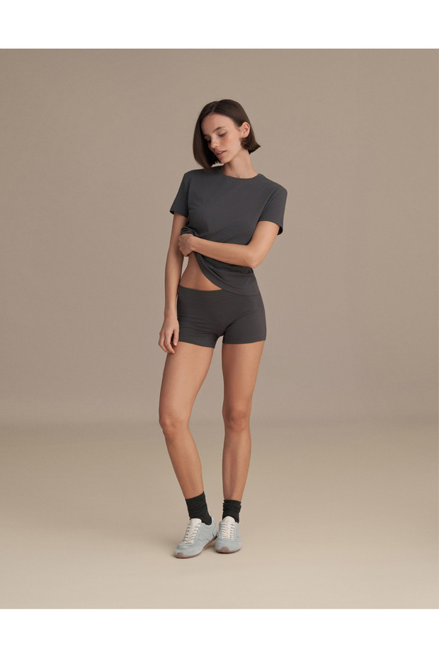 Women's Short Sleeve Basic T-Shirt Smoked Single Product Crew Neck Casual Top