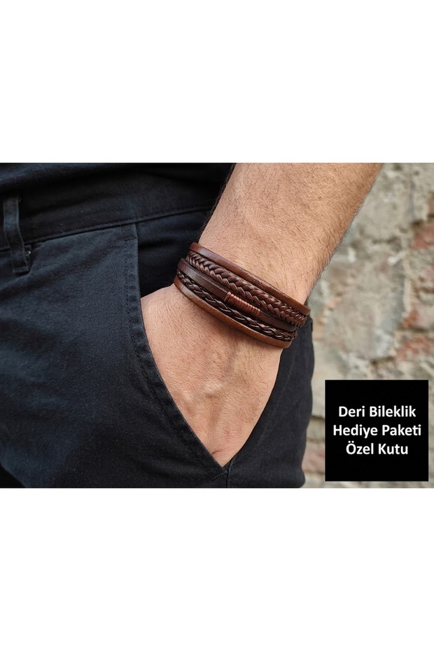 Rothen Prestige Multi-Layered Brown Leather Men's Bracelet with Special Box