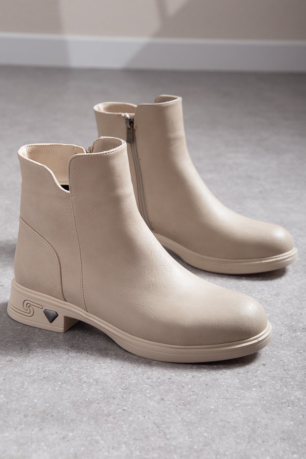 Women's Ankle Boots with Special Sole Detail in Faux Leather - Stylish Women's Boots & Booties