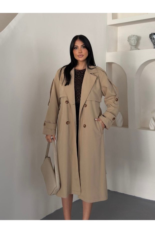 Trend Kruvaze Collar Premium Gabardine Water-Repellent Fabric Women's Trench Coat
