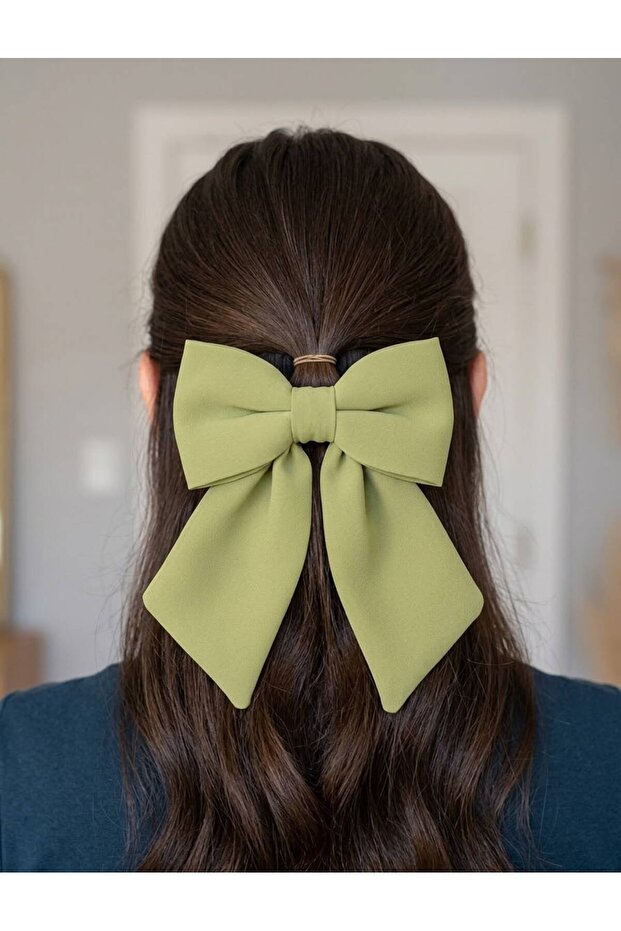 Pistachio Green Chiffon Bow Automatic Clip-On Hairpin - Ribbon Hair Accessory with Different Color Options