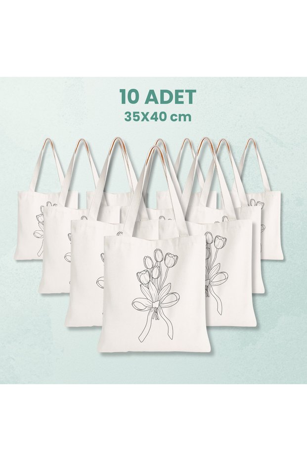 10 Tulip Design Paintable Cloth Bags - Educational Hobby Painting Bag