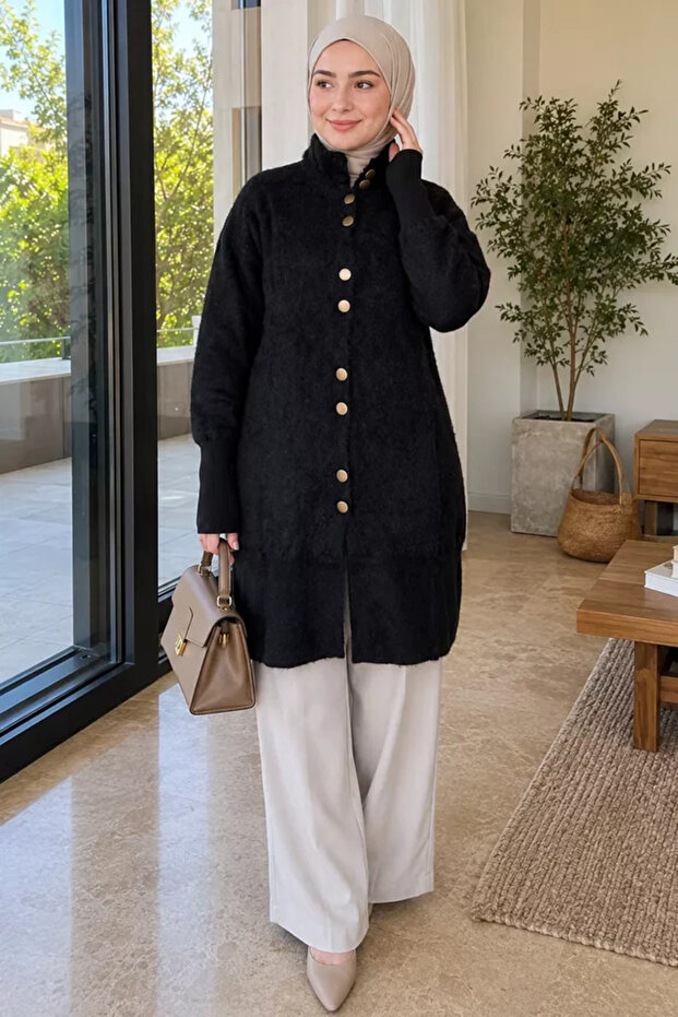 Front Buttoned Hijab Knitwear Long Cardigan