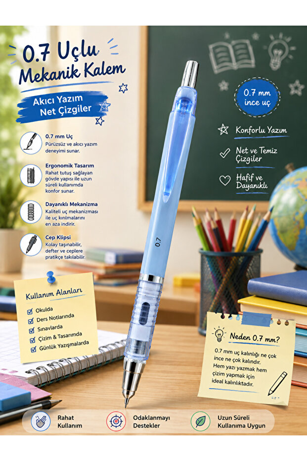 Green Mechanical Pencil with 0.7 Tip – Ergonomic Design, Comfortable Grip, School and Daily Use