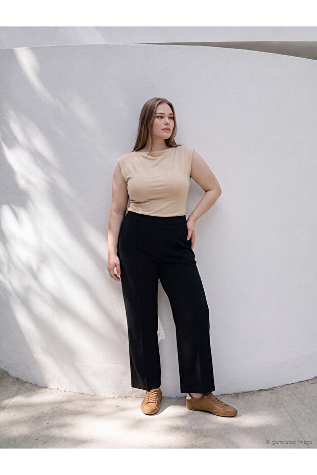Two Mt Shop Quality Lcw Curve Navy Blue Diver Fabric Plain Standard & Regular Women's Sweatpants