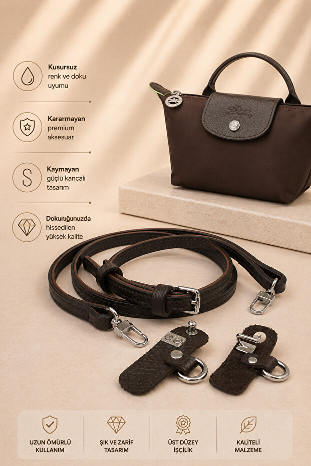 Mocha Longchamp Strap Le Pliage Compatible Bag Strap, Women's Leather Bag Strap, Adjustable Bag Belt, Bag Strap, Bag Accessory Mocha