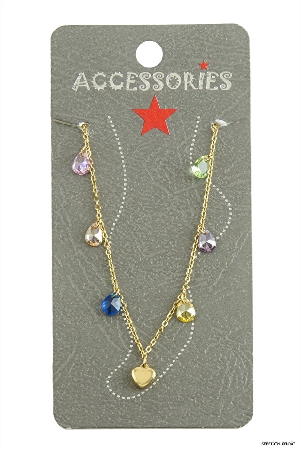 Spt-Gld Heart Zircon Stone Luxury Steel (153453) Anklet Yellow