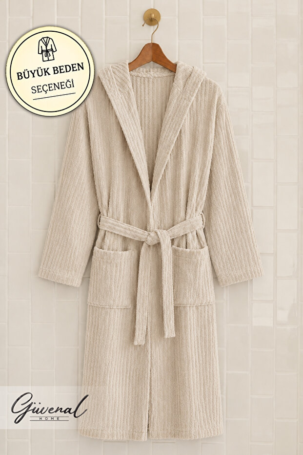 Evos | Cotton Unisex Ribbed Hooded Bathrobe - 1 Piece | Ultra Soft | Dowry
