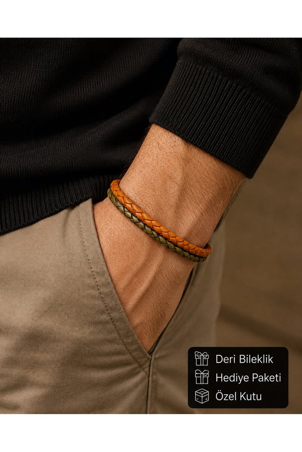 Elvaris Double Braided Leather Men's Bracelet with Gift Box Premium Design