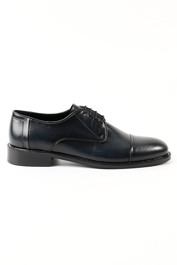 Navy Blue Genuine Leather Derby Model Men's Shoes - K021