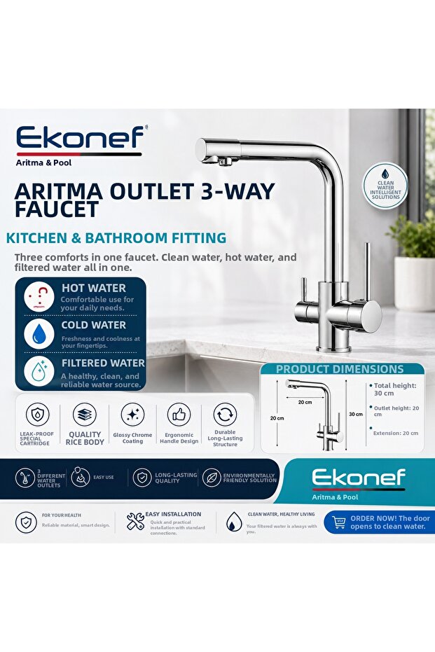 3-Way Faucet with Purification Outlet Kitchen Sink Faucet