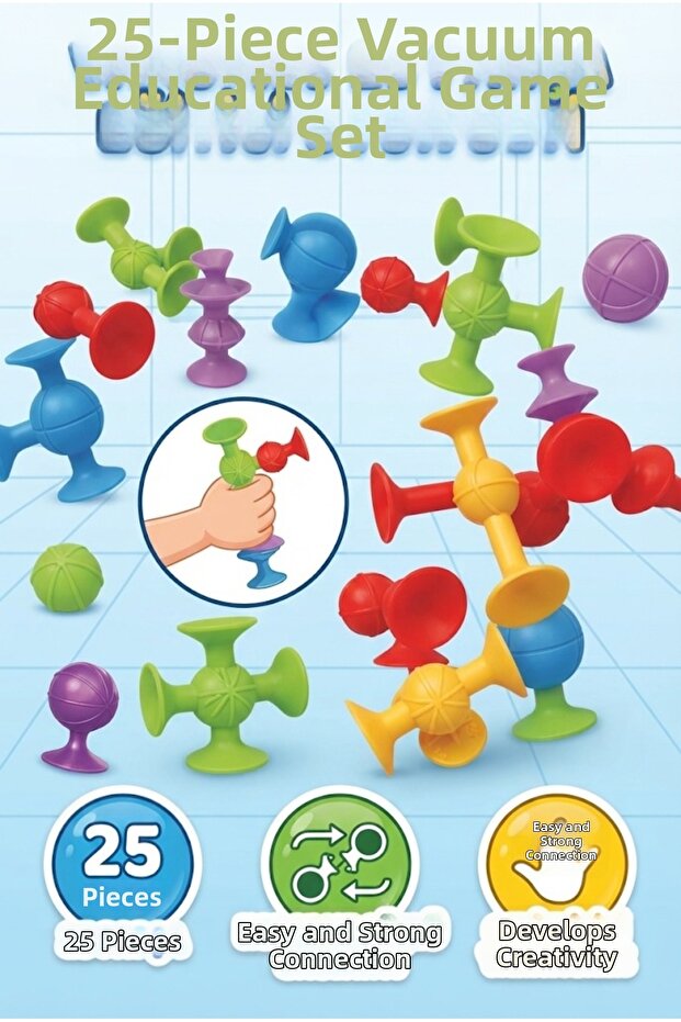25-Piece Educational Play Set with Vacuum Feature Easy and Strong Connection Skill and Intelligence Development Toy