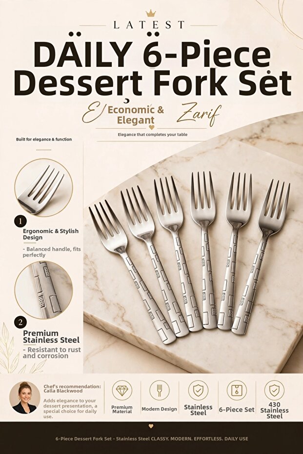 6-Piece Daily Dessert Fork Set Economical Cutlery Set Steel 723571