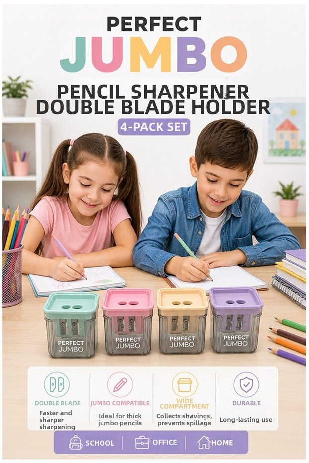 Pencil Sharpener 4 Pieces Perfect Chamber Double Blade Jumbo Pencil Opener Plastic Pencil Sharpener Pencil Sharpening School