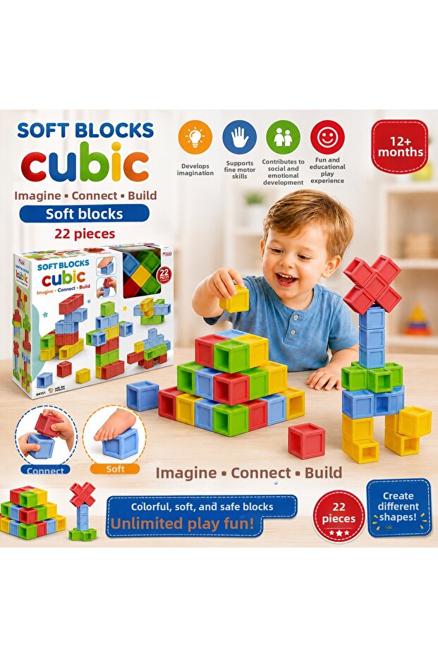 Soft Blocks Cubic Soft Blocks 22 Pieces Combinable Educational Building Toy 12+ Months