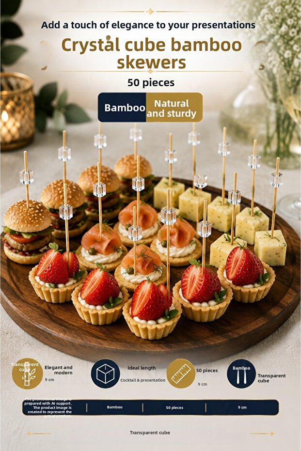 50-Piece Crystal Cube Bamboo Toothpicks 9 cm Party Invitation Cocktail Sofa Presentation Toothpick Organization Tableware Set