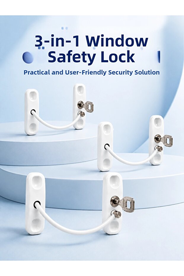 3 Pieces Window Security Lock Flexible Connected Protection Set with Keys