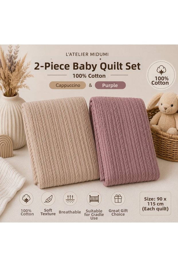 Baby, 100% Cotton, 2-Piece Pique Set, 90X115 Cm, Cappuccino & Purple