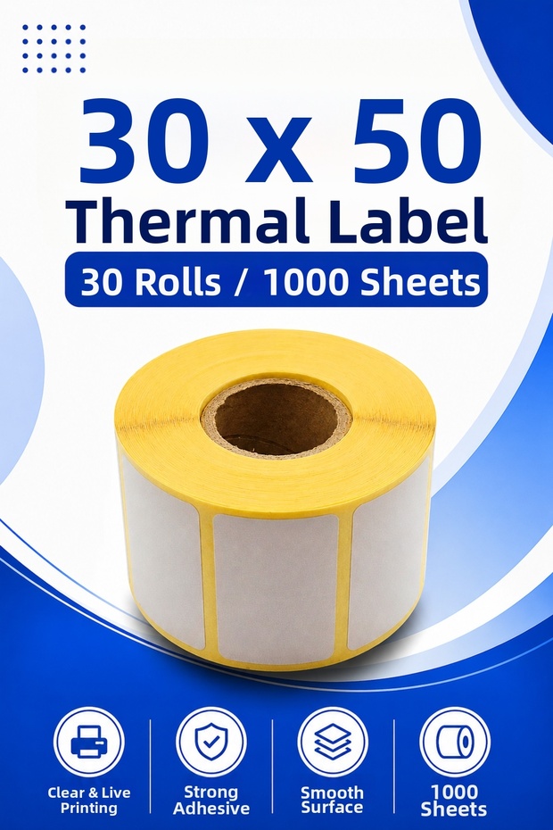 30X50Mm Thermal Label | 10 Rolls | 1000 Wraps | Ribbonless | Cargo, Logistics, Warehouse | Adhesive