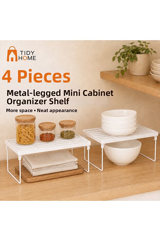 4 Pcs Small Size Metal Standing Cabinet Shelf Organizer Tea Cups Cup Bathroom