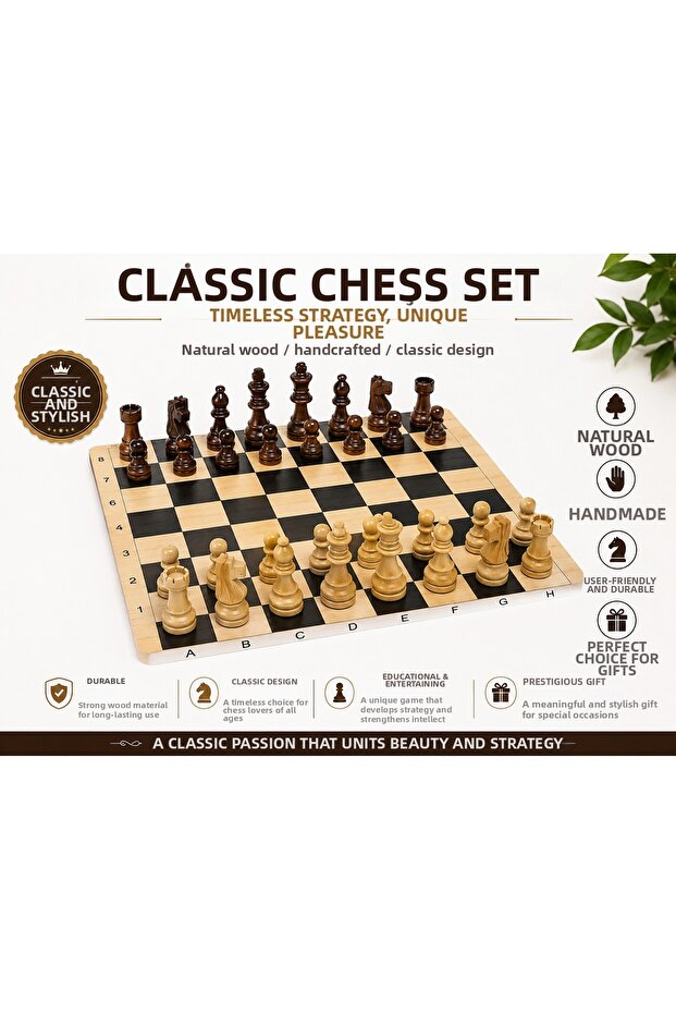 Natural Wood Chess Set – Classic Design Decorative and Educational Brain Teaser Game