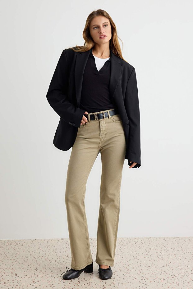 Taba Orta Esnek Yüksek Bel Flare İspanyol Paça Jeans TWOAW27JE00177