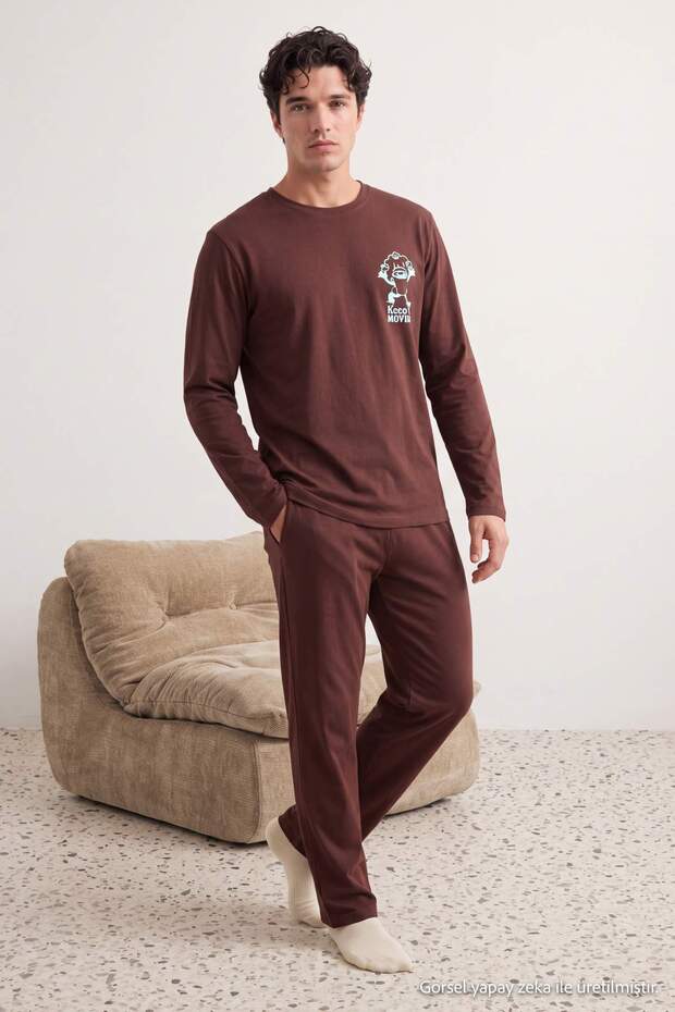 Brown Regular Printed 100% Cotton Knitted Pajama Set Tmnaw27Pt00017