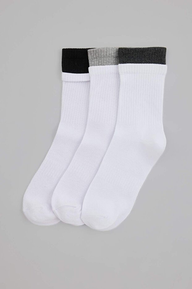 White Color Block Unisex 3-Pack Socks Tmnaw27Co00018