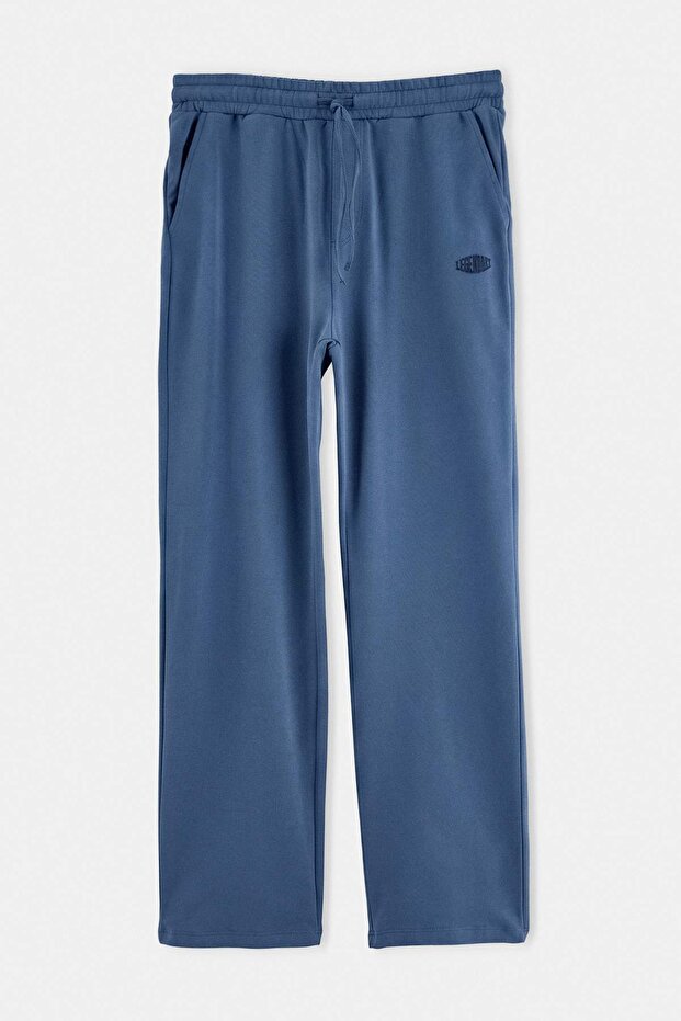 Indigo Straight Fit Slogan Embroidered Knitted Sweatpants Tmnaw27Ea00005