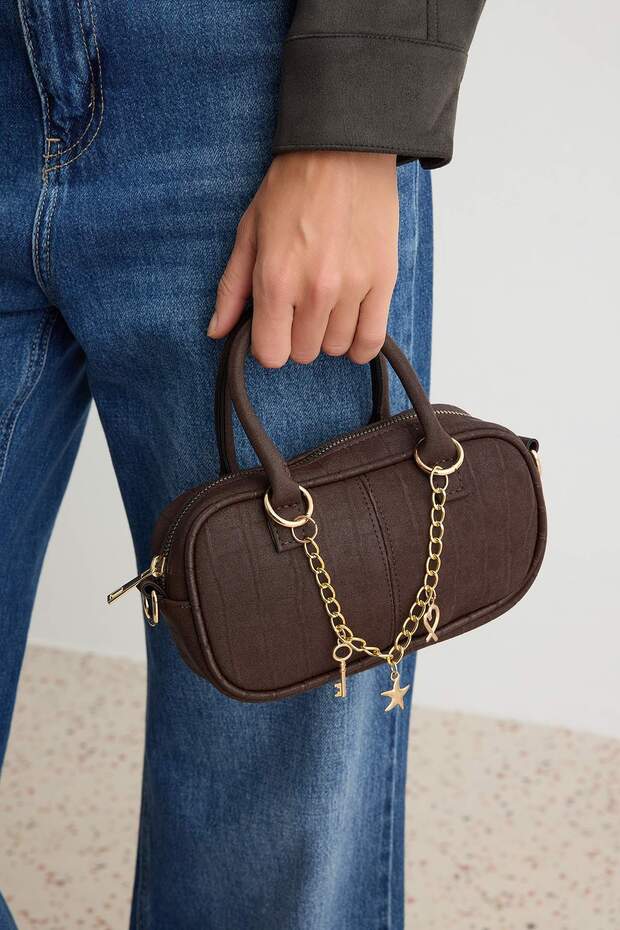 Brown Chain Charm Detailed Women's Mini Shoulder Bag Takaw27Oc00031