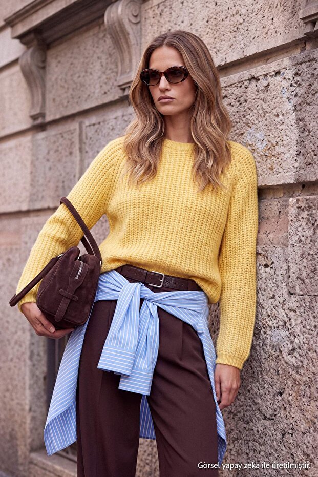 Wardrobe Essentials Yellow Soft Textured Knitwear Sweater Twoaw27Kz00093