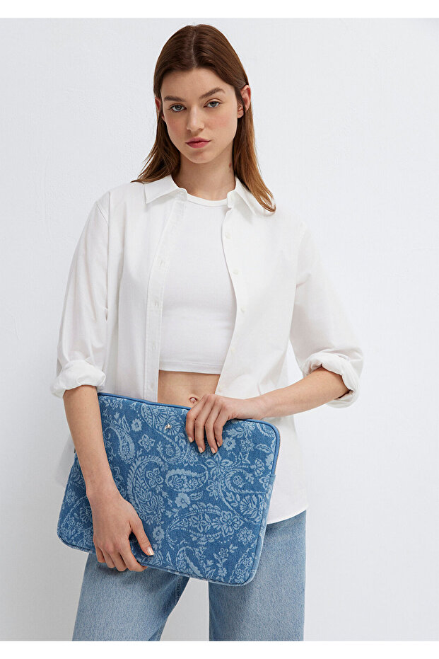 Ethnic Patterned Denim Laptop Bag 1913825-31558