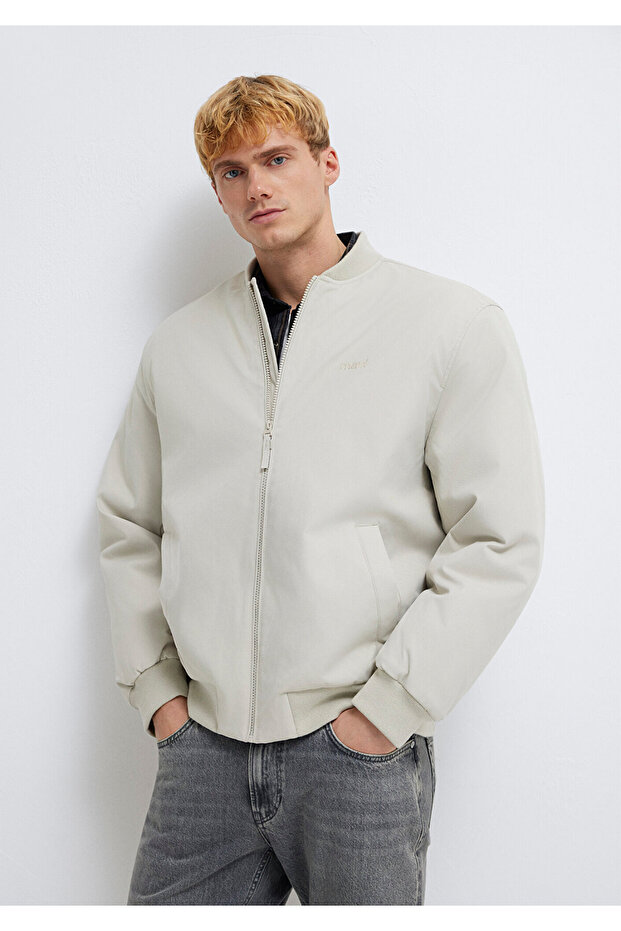 Logo Embroidered Gray Bomber Jacket 0110774-70144