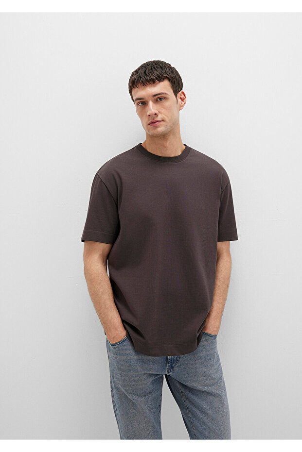 Crew Neck Brown Basic T-Shirt Loose Fit / Loose Relaxed Fit 0612864-70219