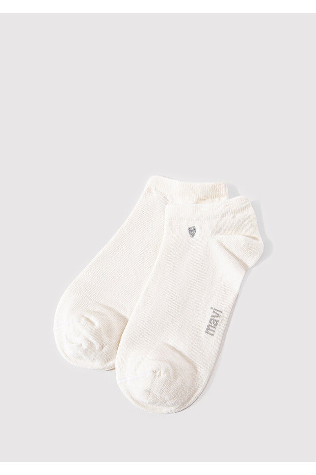 Heart Embroidered Ecru Booties Socks 1912793-620